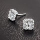 14K White Gold Square Stud Earrings - El Russo