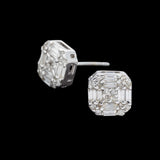 14K White Gold Square Stud 1.25 ctw. Baguette & Round Diamond Earrings