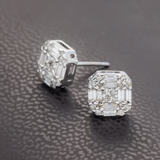 14K White Gold Square Stud 1.25 ctw. Baguette & Round Diamond Earrings