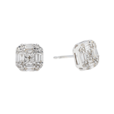 14K White Gold Square Stud 1.25 ctw. Baguette & Round Diamond Earrings