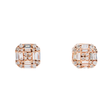 14K Rose Gold Square Stud 1.25 ctw. Baguette & Round Diamond Earrings