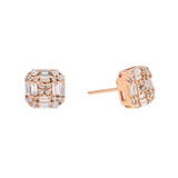 14K Rose Gold Square Stud 1.25 ctw. Baguette & Round Diamond Earrings