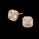 14K Rose Gold Square Stud 1.25 ctw. Baguette & Round Diamond Earrings