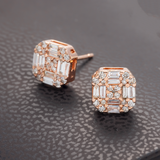 14K Rose Gold Square Stud 1.25 ctw. Baguette & Round Diamond Earrings