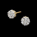 14K Yellow Gold Flower Round Cluster 0.55 ctw. Round Diamond Earrings