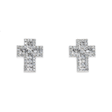 14K White Gold Mini Cross Stud 0.39 ctw. Baguette & Round Diamond Earrings