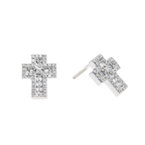 14K White Gold Mini Cross Stud 0.39 ctw. Baguette & Round Diamond Earrings