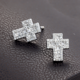 14K White Gold Mini Cross Stud 0.39 ctw. Baguette & Round Diamond Earrings