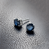 14K White Gold Blue Sapphire Solitaire Stud 1.00 ctw. Round Diamond Earrings