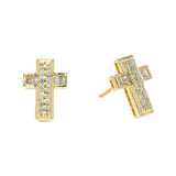 14K Yellow Gold Fancy Cross Stud 0.43 ctw. Baguette & Round Diamond Earrings