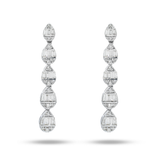 14K White Gold Graduated Line Tear Drops 1.30 ctw. Baguette & Round Diamond Earrings