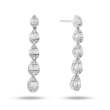 14K White Gold Graduated Line Tear Drops 1.30 ctw. Baguette & Round Diamond Earrings