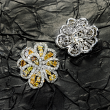 14K White Gold Fancy Yellow Color Brilliant Flower 6.40 ctw. Round Diamond Earrings