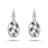 14K White Gold Fancy Black Color Brilliant Dangle Leaves 1.70 ctw. Round Diamond Earrings