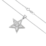 14K White Gold Double Star Pendant 0.47 ctw. Baguette & Round Diamond Necklace