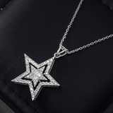 14K White Gold Double Star Pendant 0.47 ctw. Baguette & Round Diamond Necklace