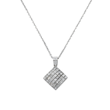 14K White Gold Invisible Cluster Pendant 0.75 ctw. Princess Cut Diamond Necklace