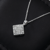 14K White Gold Invisible Cluster Pendant 0.75 ctw. Princess Cut Diamond Necklace