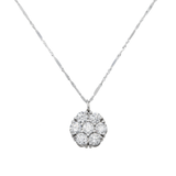 14K White Gold Round Flower Cluster Pendant 1.50 ctw. Round Diamond Necklace