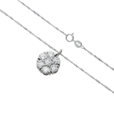 14K White Gold Round Flower Cluster Pendant 1.50 ctw. Round Diamond Necklace