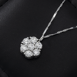 14K White Gold Round Flower Cluster Pendant 1.50 ctw. Round Diamond Necklace