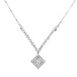 14K White Gold Square Shape Drop Pendant 2.00 ctw. Princess Cut & Round Diamond Necklace