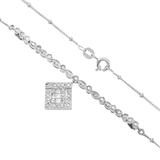 14K White Gold Square Shape Drop Pendant 2.00 ctw. Princess Cut & Round Diamond Necklace