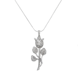 14K White Gold Large Solid Rose Pendant 0.81 ctw. Round Diamond Necklace