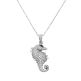 14K White Gold Seahorse Pendant 1.50 ctw. Round Diamond Necklace