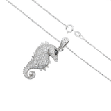 14K White Gold Seahorse Pendant 1.50 ctw. Round Diamond Necklace