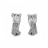 14K White Gold 0.92 Carat Crossover Triple Row Diamond Earrings