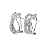 14K White Gold 0.92 Carat Crossover Triple Row Diamond Earrings