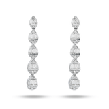 14K White Gold Graduated Line Tear Drops 1.30 ctw. Baguette & Round Diamond Earrings
