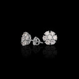 14K White Gold 1.42 Carat Flower Natural Diamond Earrings