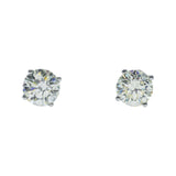 14K White Gold Solitaire Stud 3.00 ctw. Round Diamond Earrings