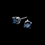 14K White Gold Blue Sapphire Solitaire Stud 1.00 ctw. Round Diamond Earrings