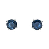 14K White Gold Blue Sapphire Solitaire Stud 1.00 ctw. Round Diamond Earrings