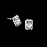 14K White Gold Illusion Square Studs 1.00 ctw. Baguette & Round Diamond Earrings