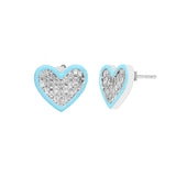 14K White Gold 2.00 Carat Heart Enamel Diamond Cluster Earrings