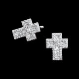 14K White Gold Mini Cross Stud 0.39 ctw. Baguette & Round Diamond Earrings