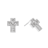 14K White Gold Mini Cross Stud 0.39 ctw. Baguette & Round Diamond Earrings