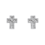 14K White Gold Mini Cross Stud 0.39 ctw. Baguette & Round Diamond Earrings