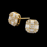 14K Yellow Gold Square Stud 1.25 ctw. Baguette & Round Diamond Earrings