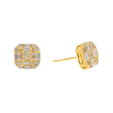 14K Yellow Gold Square Stud 1.25 ctw. Baguette & Round Diamond Earrings