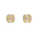 14K Yellow Gold Square Stud 1.25 ctw. Baguette & Round Diamond Earrings