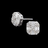 14K White Gold Square Stud 1.25 ctw. Baguette & Round Diamond Earrings