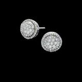 14K White Gold Round Halo Cluster Stud 0.88 ctw. Round Diamond Earrings