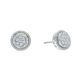 14K White Gold Round Halo Cluster Stud 0.88 ctw. Round Diamond Earrings