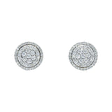 14K White Gold Round Halo Cluster Stud 0.88 ctw. Round Diamond Earrings