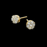 14K Yellow Gold Flower Round Cluster 0.62 ctw. Round Diamond Earrings